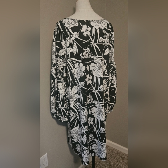 NWT Bryn Walker Floral Print Round Neck Long Sleeve Lantern Dress:Black/White:XL - Picture 6 of 16